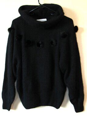 Vtg Tony Lambert Silk Angora Rabbit Hair Wool Blend Mink Pom Pom Sweater sz M